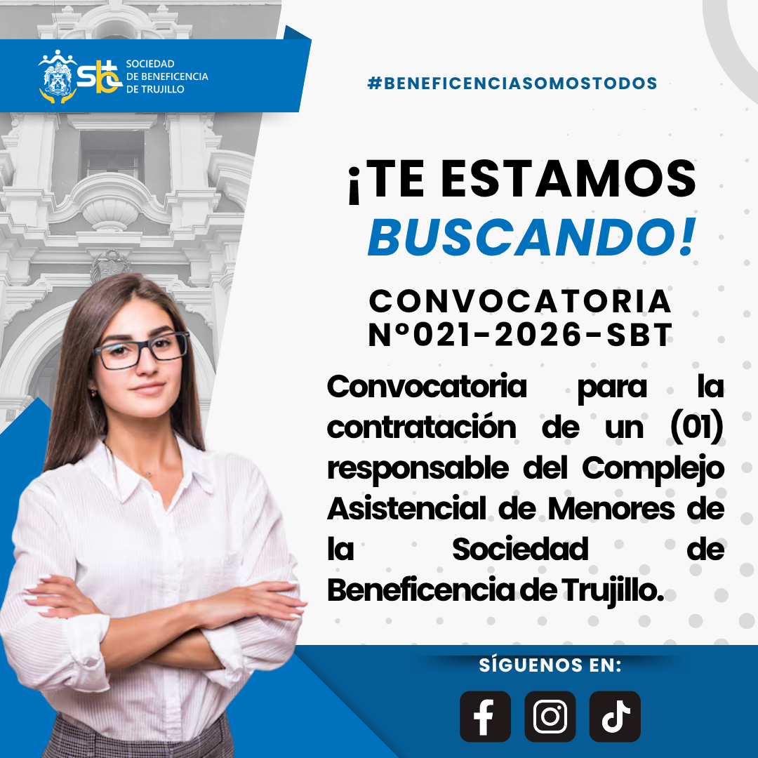 Convocatoria N°021-2026-SBT para la contratación de un (01) responsable del Complejo Asistencial de Menores 